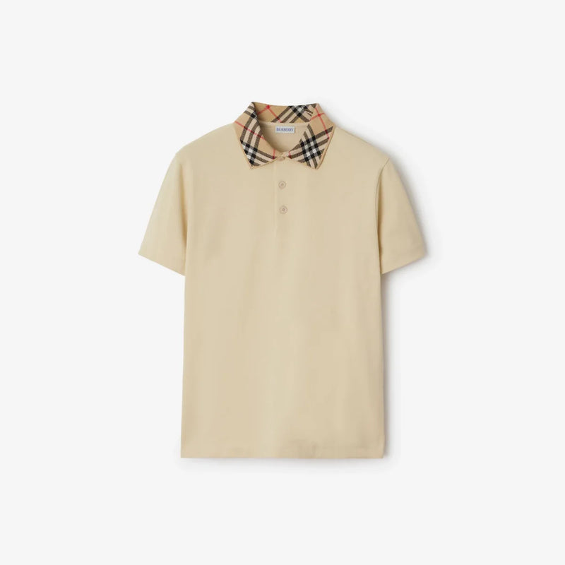 Burberry - Polo à col Check en coton Nutmeg