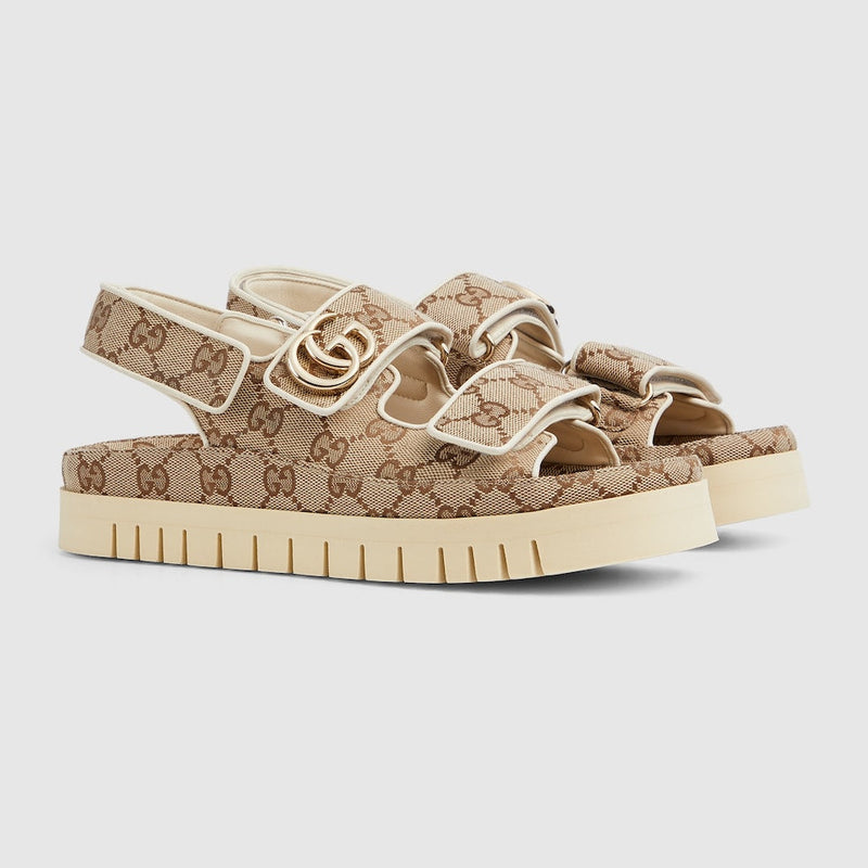 Gucci - Sandales avec Double G Beige Marron Foncée