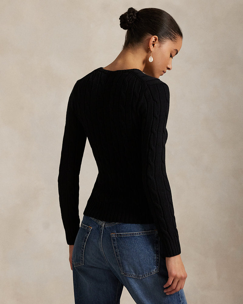 Ralph Lauren - Pull torsadé à col rond en coton Polo Black/white Pp