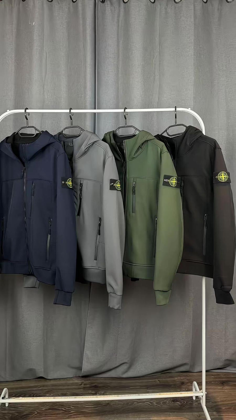 Stone Island - Veste zip à capuche Bleu Marine/Gris/Kaki/Marron