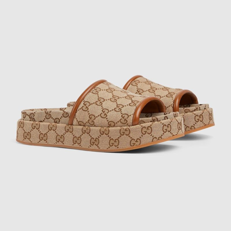 Gucci - Sandales GG Compensées Beige Marron Foncée