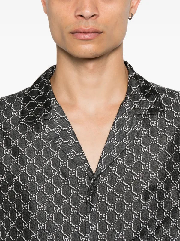GUCCI - Chemise en soie imprimé Gris Anthracite