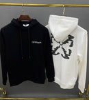 Off-White - Sweat à capuche en coton à motif monogramme OW Noir/Blanc