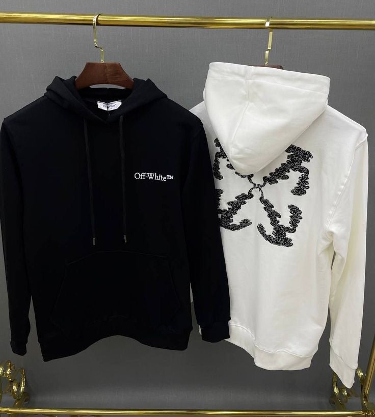 Off-White - Sweat à capuche en coton à motif monogramme OW Noir/Blanc