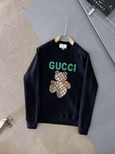 Gucci - Pull en coton logo Gucci Ours Vert Noir