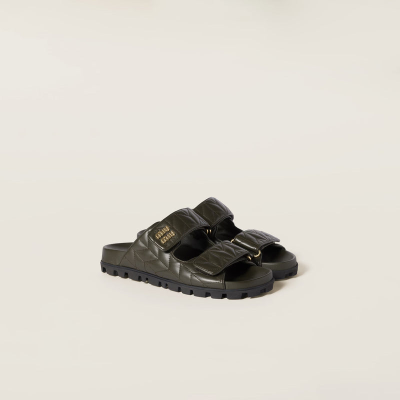 Miu Miu - Mules en cuir nappa matelassé Vert Loden