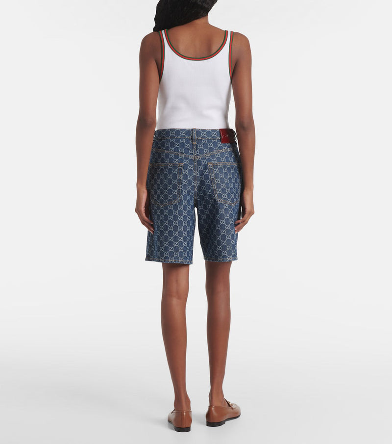 Gucci - Bermuda en jean et cuir