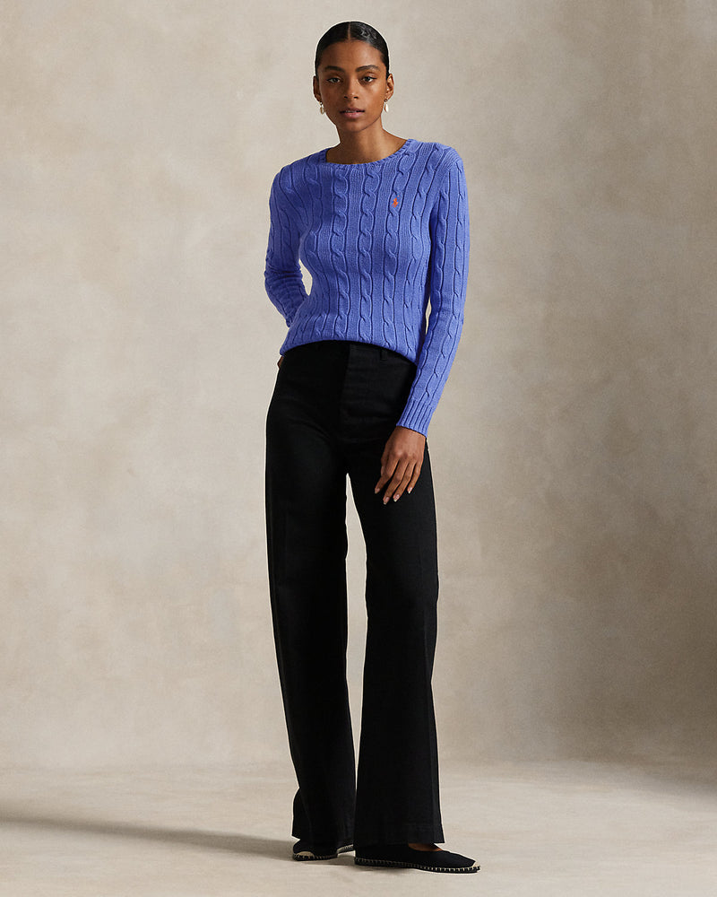 Ralph Lauren - Pull torsadé à col rond en coton Bleu Maidstone