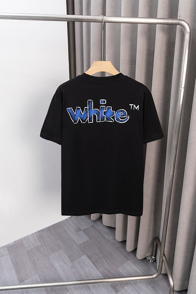 OFF-WHITE - T-shirt avec le logo "Off" sur le devant et "White" en bleu brillant au dos - Noir