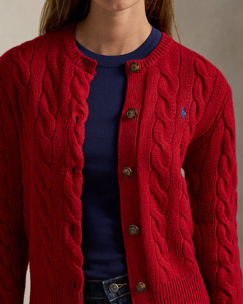 Ralph Lauren - Cardigan torsadé en laine et cachemire Rouge coin du feu