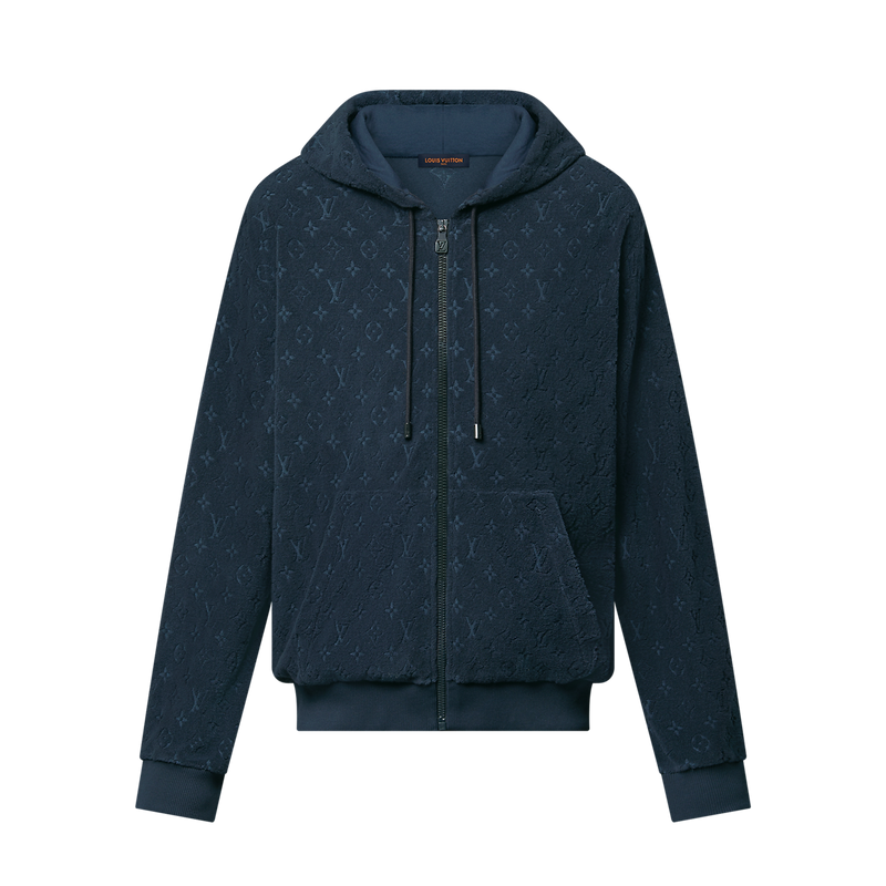 Louis Vuitton - Veste à capuche Monogram zippé en French Terry Bleu Foncée