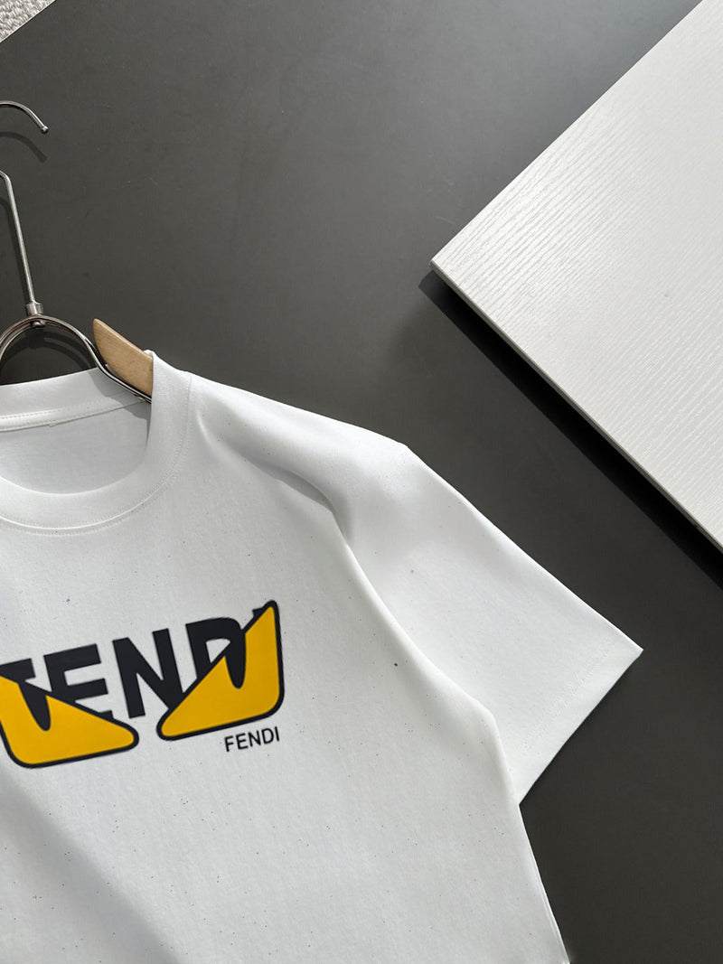 Fendi - T-shirt avec logo Fendi en blanc et jaune, avec motif de points - Blanc