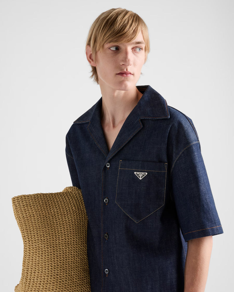 Prada - Chemise à manches courtes en denim selvedge Bleu