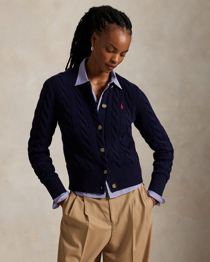 Ralph Lauren - Cardigan torsadé en laine et cachemire Marine chasseur