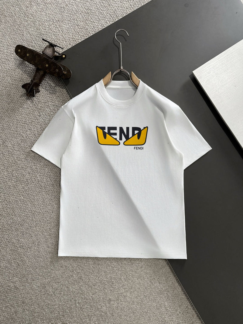 Fendi - T-shirt avec logo Fendi en blanc et jaune, avec motif de points - Blanc
