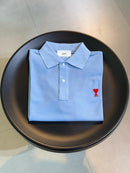 Ami Paris - Polo avec logo brodé Bleu Marine/Bleu Clair/Noir/Beige/Blanc/Vert/Bleu Océan