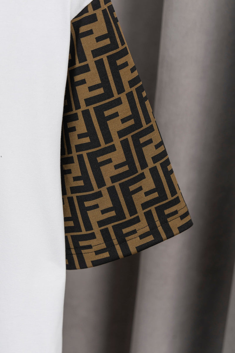 Fendi - T-shirt avec manches en motif monogramme FF - Blanc et beige