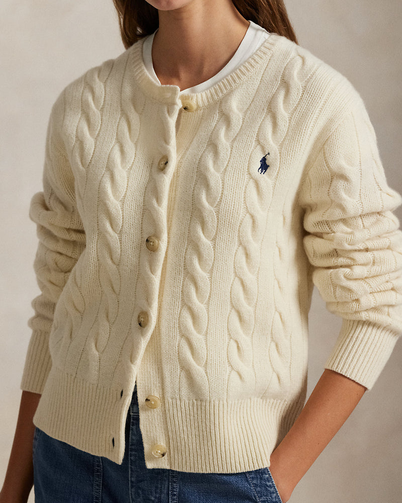 Ralph Lauren - Cardigan torsadé en laine et cachemire Crème authentique
