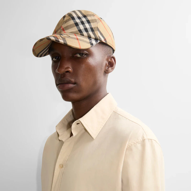 Burberry - Casquette de baseball en coton mélangé Check EKD Sable