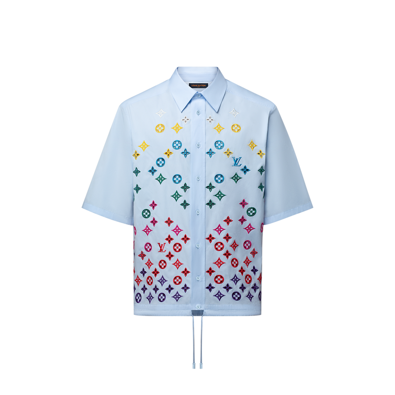 Louis Vuitton - Chemise manches courtes brodée fleur de Monogram Bleu Ciel