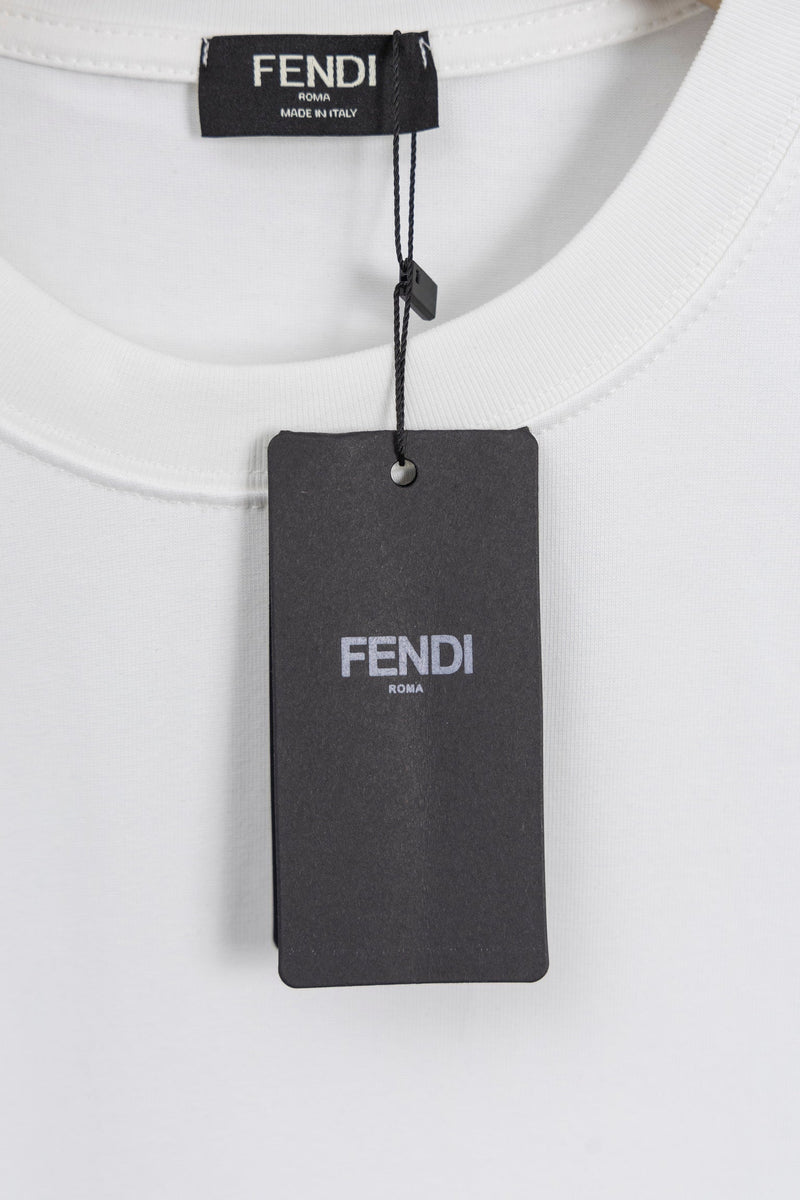 Fendi - T-shirt avec manches en motif monogramme FF - Blanc et beige