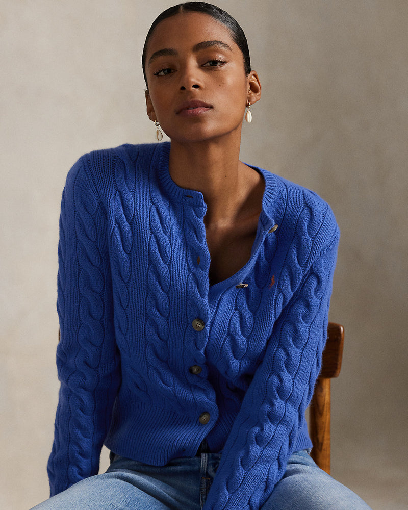 Ralph Lauren - Cardigan torsadé en laine et cachemire Bleu Lapis