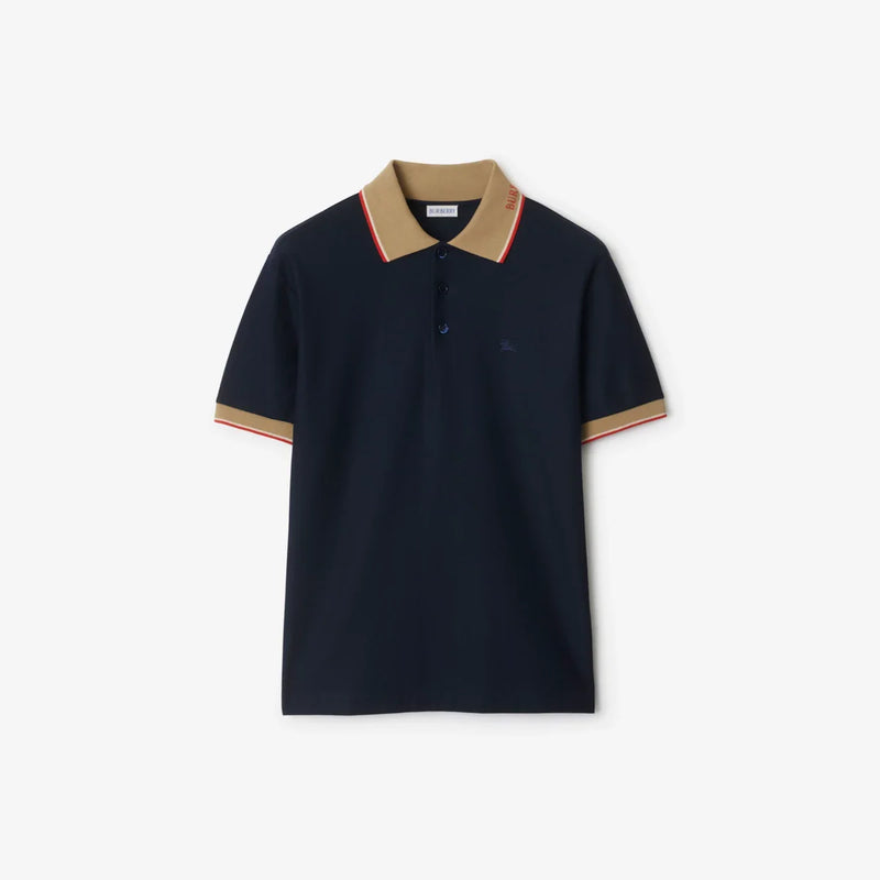 Burberry - Polo en coton avec col à logo Marine