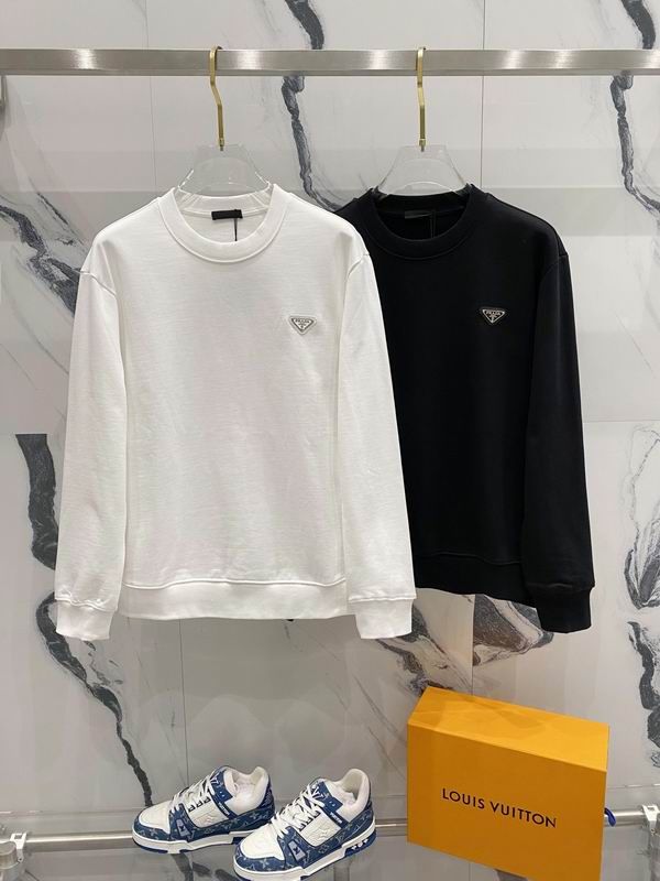 Prada - Pull en coton orné du logo Prada. Noir ou Blanc