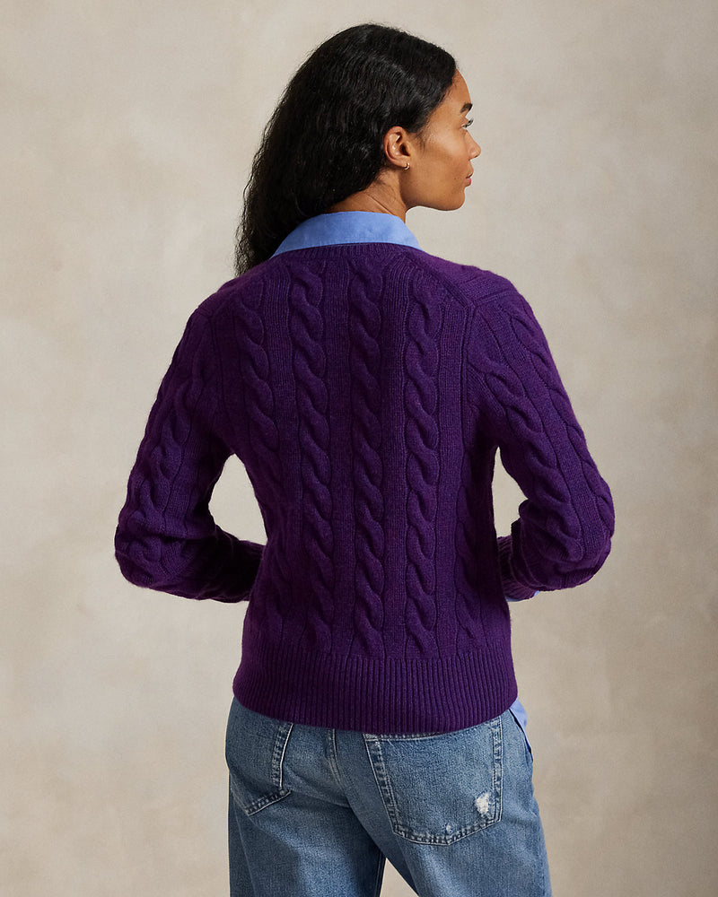Ralph Lauren - Cardigan torsadé en laine et cachemire Violet aubergine royal