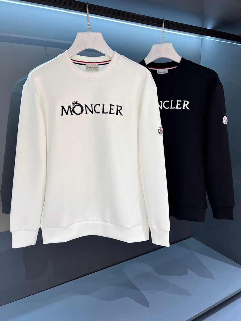 Moncler - Pull en coton logo Moncler Blanc/Noir