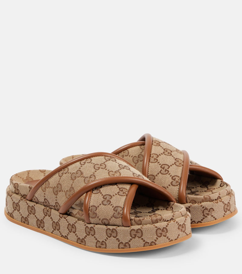 Gucci - Mules Clarice GG en toile Marron
