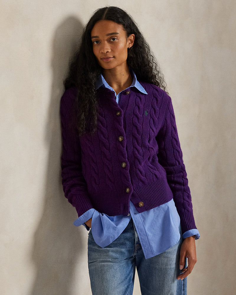 Ralph Lauren - Cardigan torsadé en laine et cachemire Violet aubergine royal
