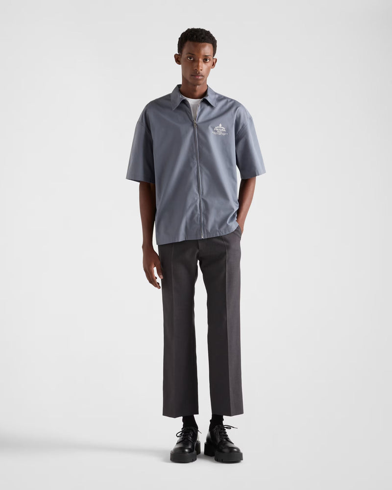 Prada - Chemise à manches courtes en coton technique Bleu Aviateur