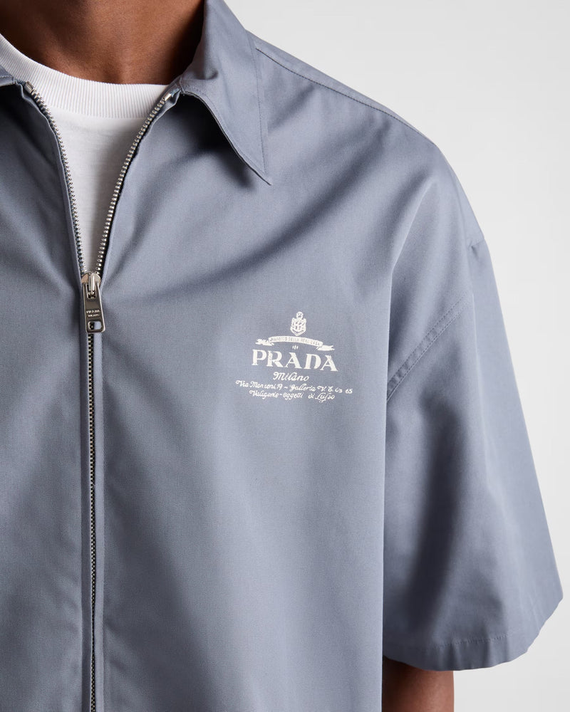 Prada - Chemise à manches courtes en coton technique Bleu Aviateur