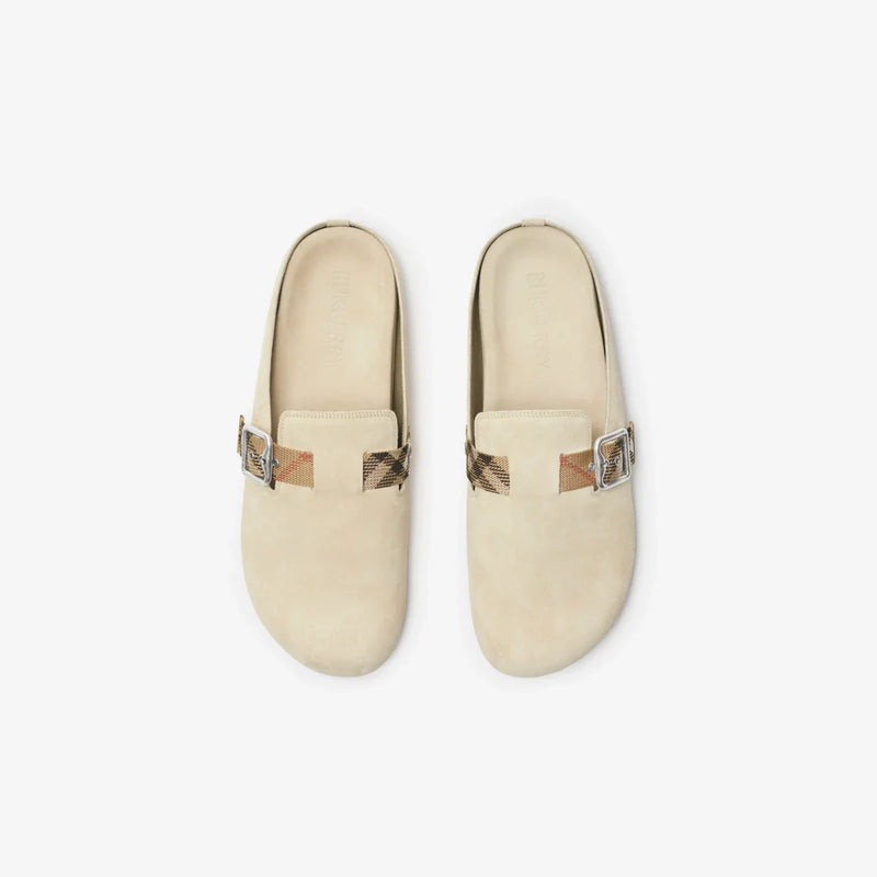 Burberry - Sabots Urchin en cuir velours Check Bake