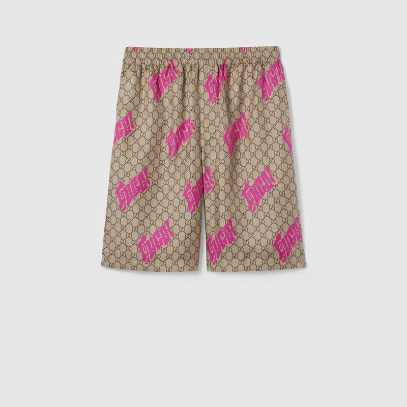 GUCCI - Short de bowling en twill de soie imprimé Rose