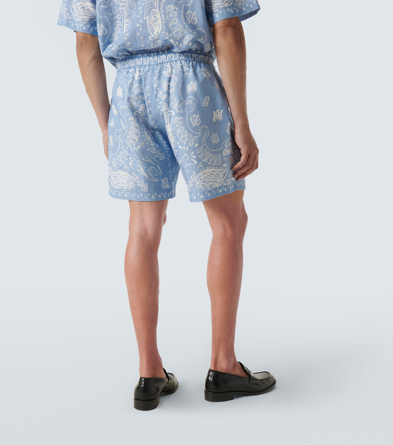 Amiri - Short Bandana en coton et lin Bleu