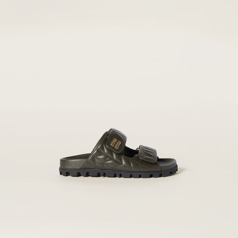 Miu Miu - Mules en cuir nappa matelassé Vert Loden