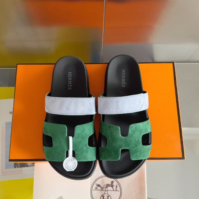 Sandales Chypres Hermes Vert sapin Bleu clair