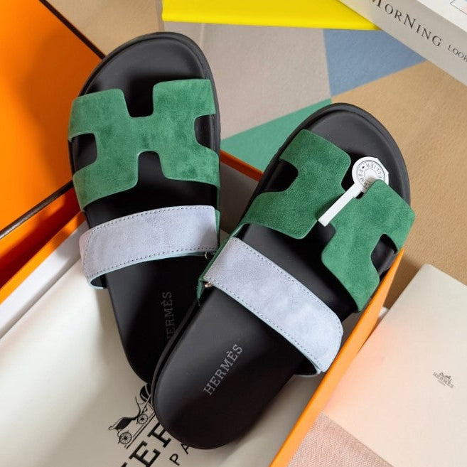 Sandales Chypres Hermes Vert sapin Bleu clair