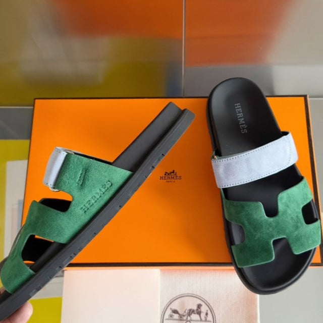 Sandales Chypres Hermes Vert sapin Bleu clair