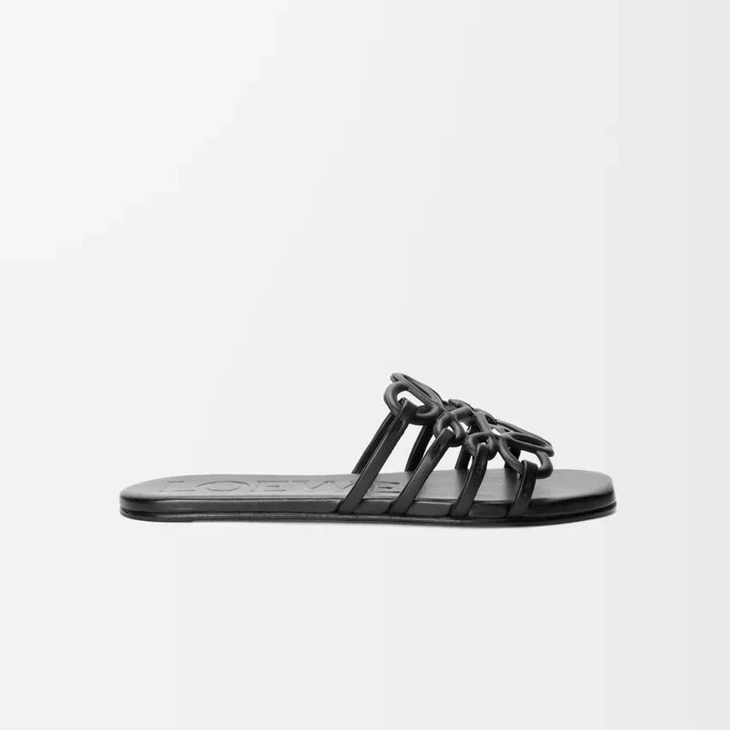 LOEWE - Petal Anagram slide in soft calfskin Noire