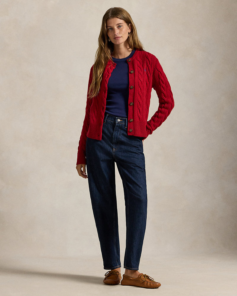 Ralph Lauren - Cardigan torsadé en laine et cachemire Rouge coin du feu