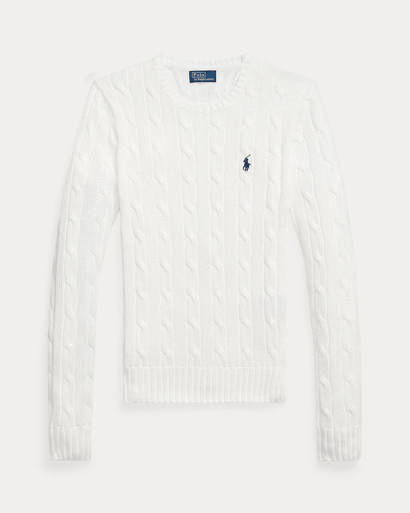 Ralph Lauren - Pull torsadé à col rond en coton White
