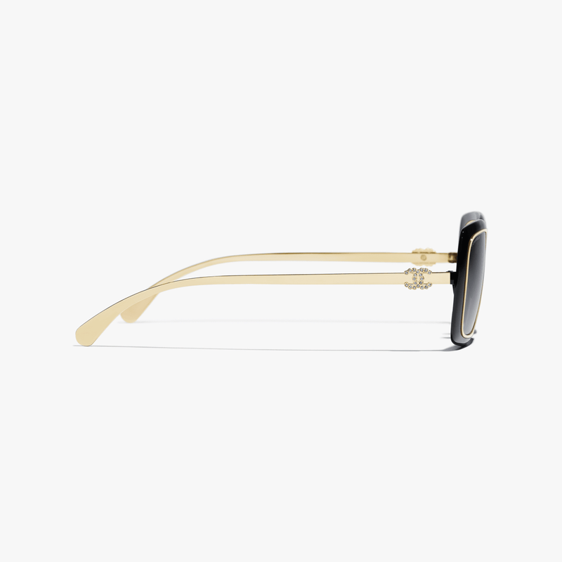 Chanel - Lunettes de soleil rectangles Noir & Or Verres Gris