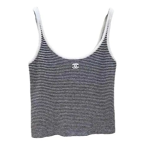 Chanel - Top à bretelles en coton rayure Blanc/Noir