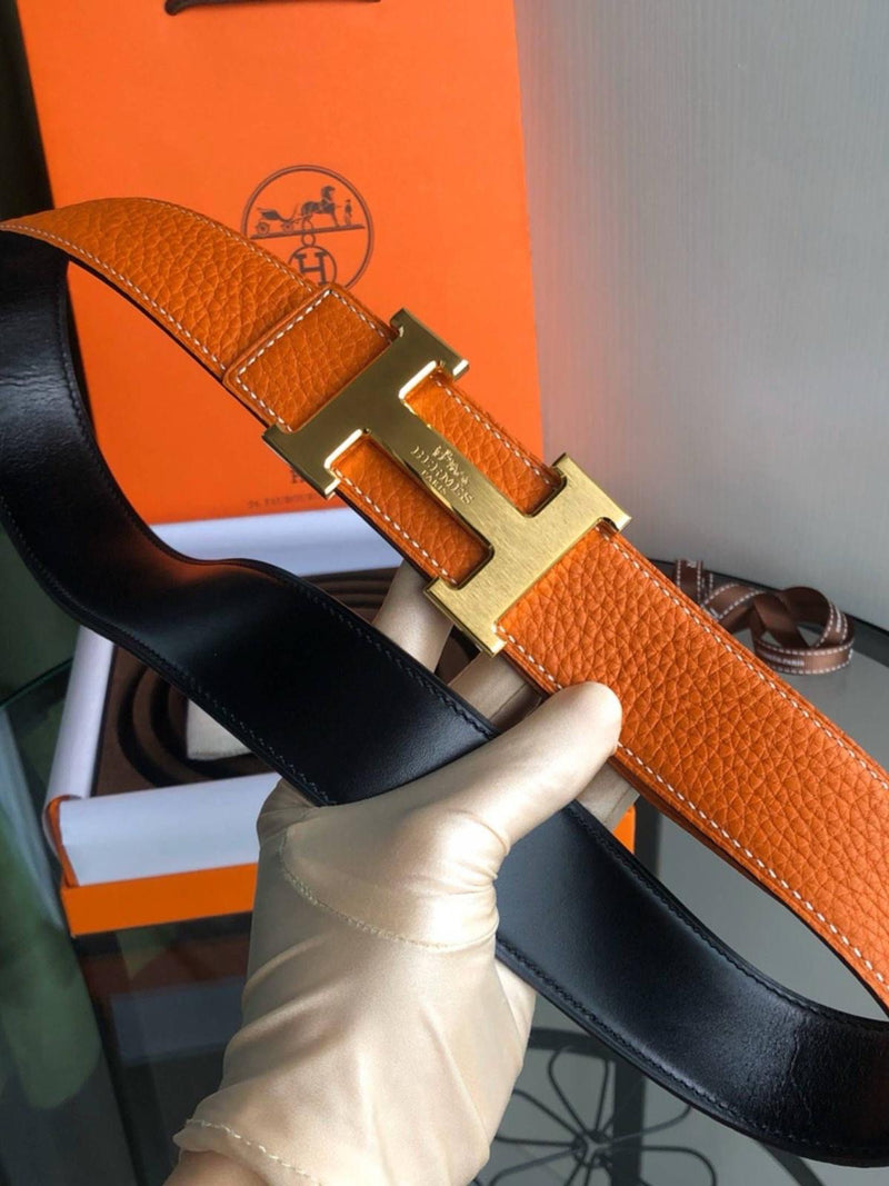 Hermès - Ceinture Réversible Orange / Noir