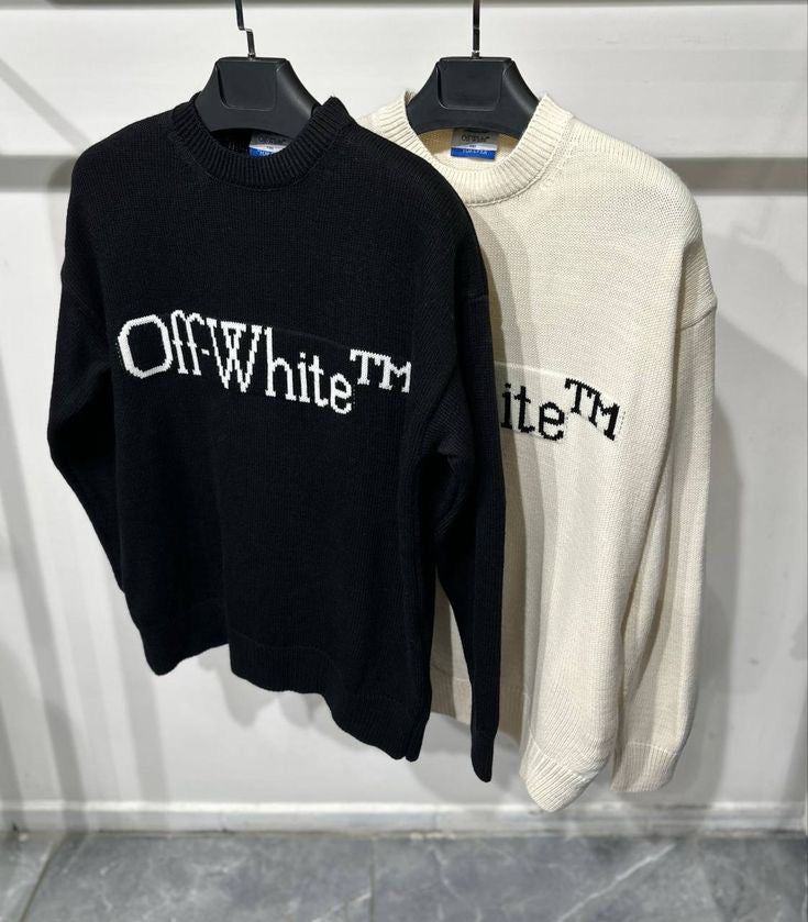 Off-White - Pull en laine à motif monogramme OW Noir/Blanc