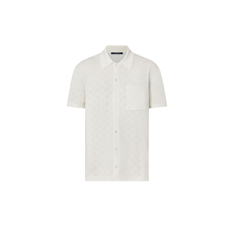 Louis Vuitton - Chemise manches courtes Monogram en pointelle de coton Blanc