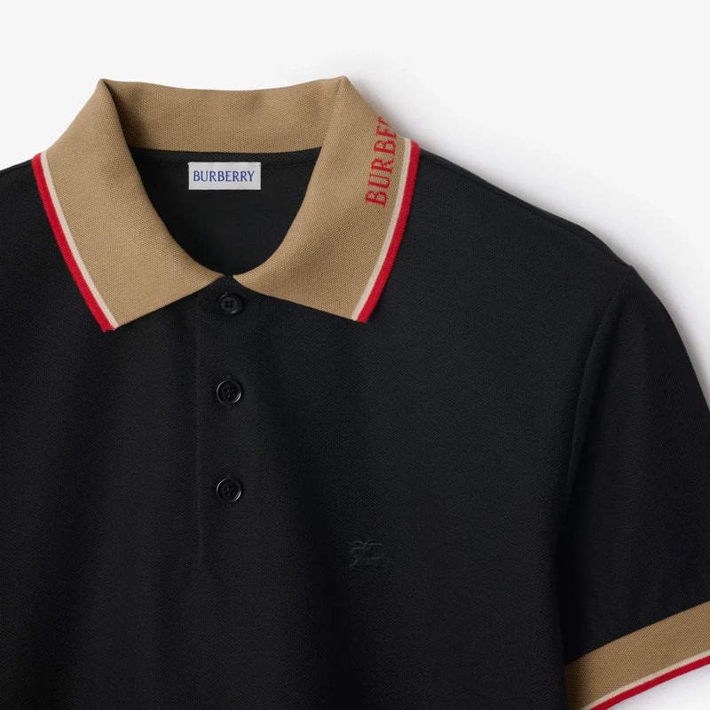 Burberry - Polo en coton avec col à logo Noir